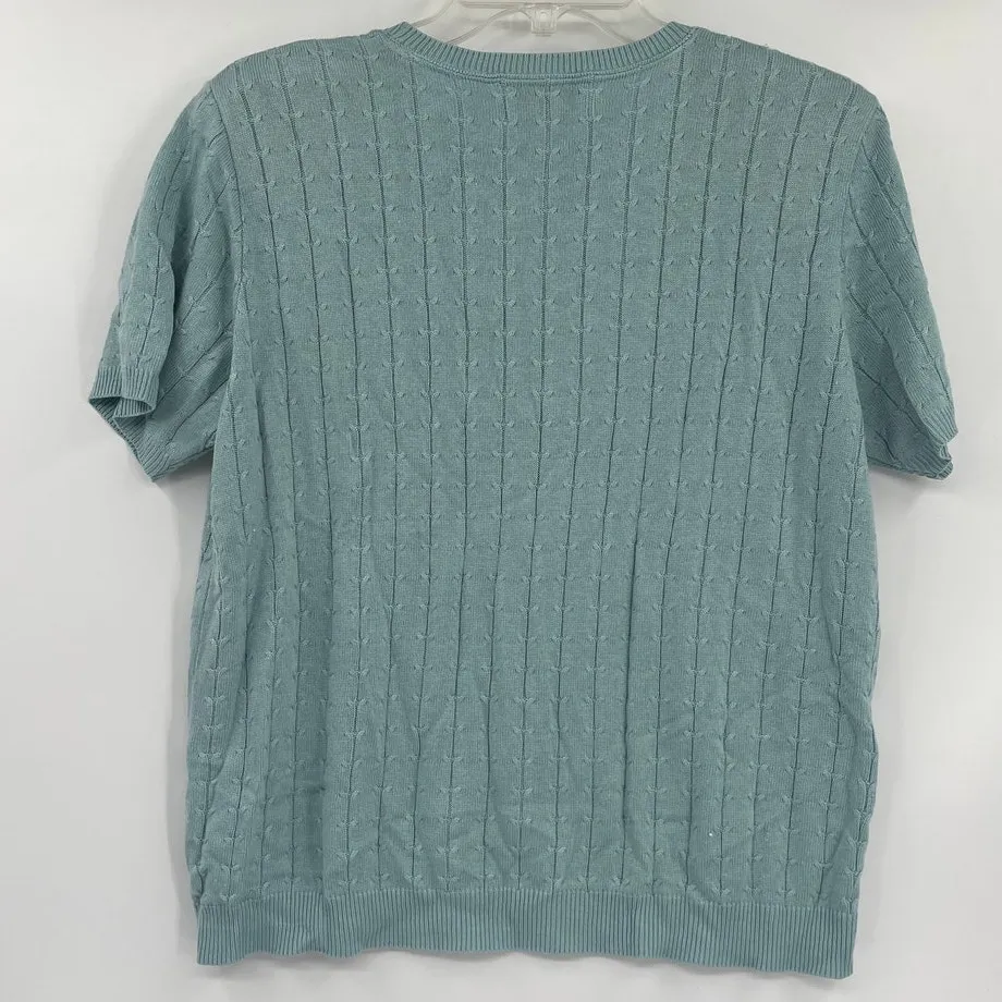 Vtg Cable Knit Mint Sweater Sz M USA Alfred Dunner Y2K Preppy Cottagegirl 90s - Image 5