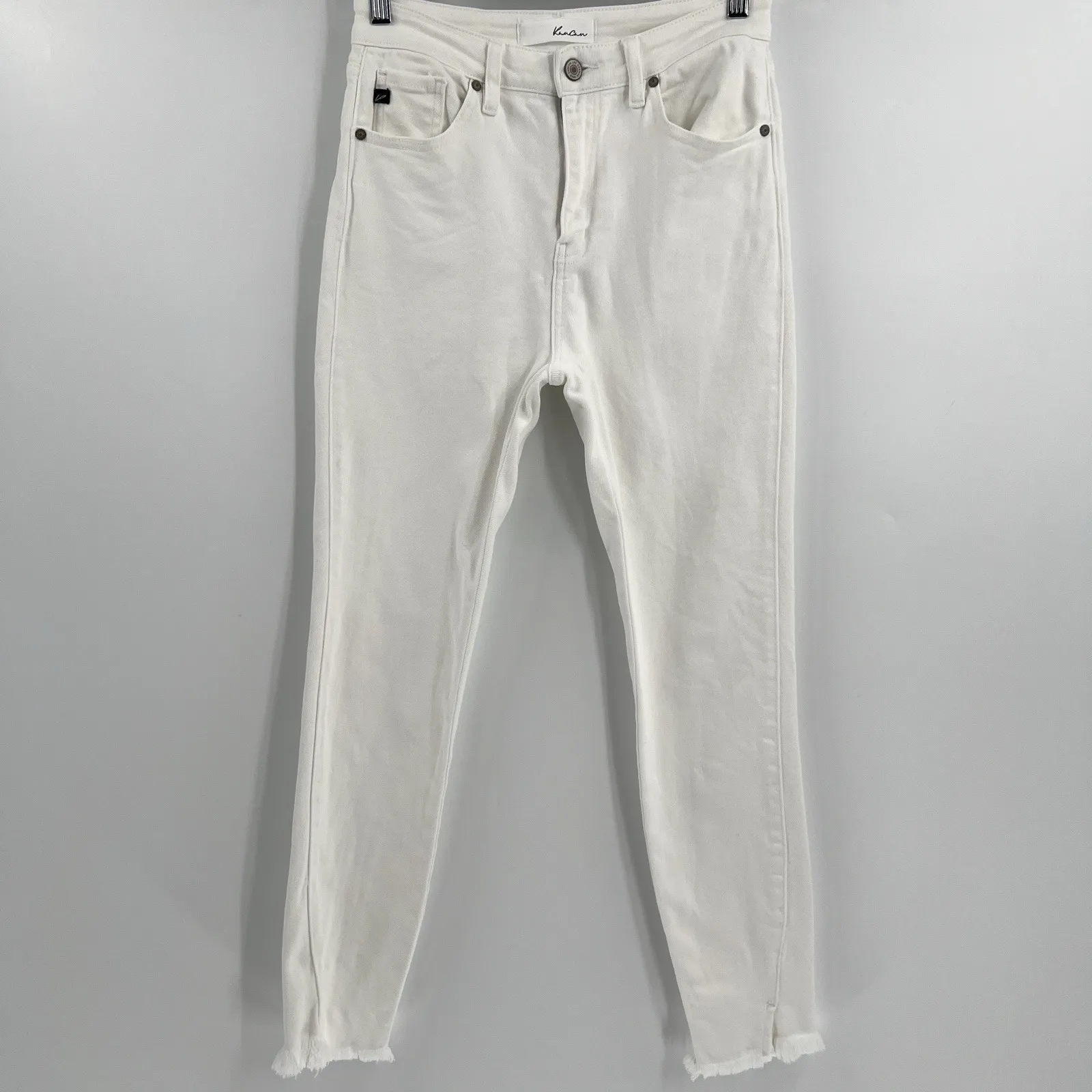 KanCan Charlie High Rise Split Hem White Skinny Jeans Raw Hem Women's Size 7/27 - Image 2