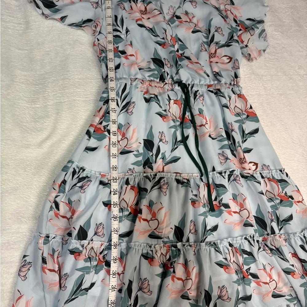 NANNU Pink and Green Wrap Sundress with Flutter Sleeves - Image 3