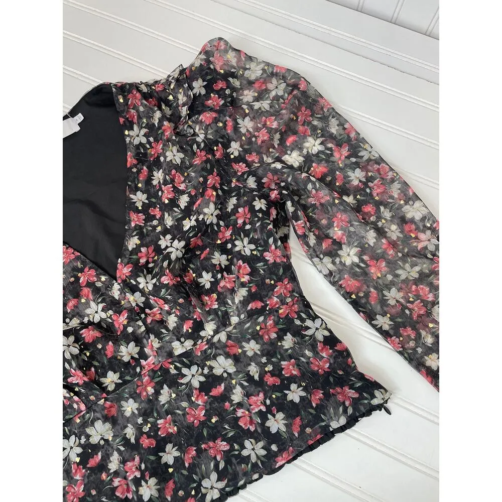 ASTR the Label Beverly Printed Puff Sleeve Top Blouse Black Red Ditsy Size M - Image 3