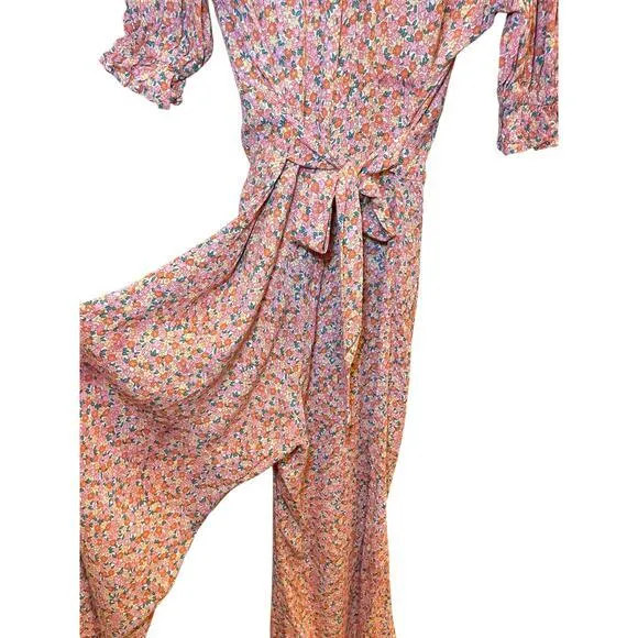Faithfull The Brand Women 4 Orange & Pink Floral Flower Jumpsuit Romper - Image 15