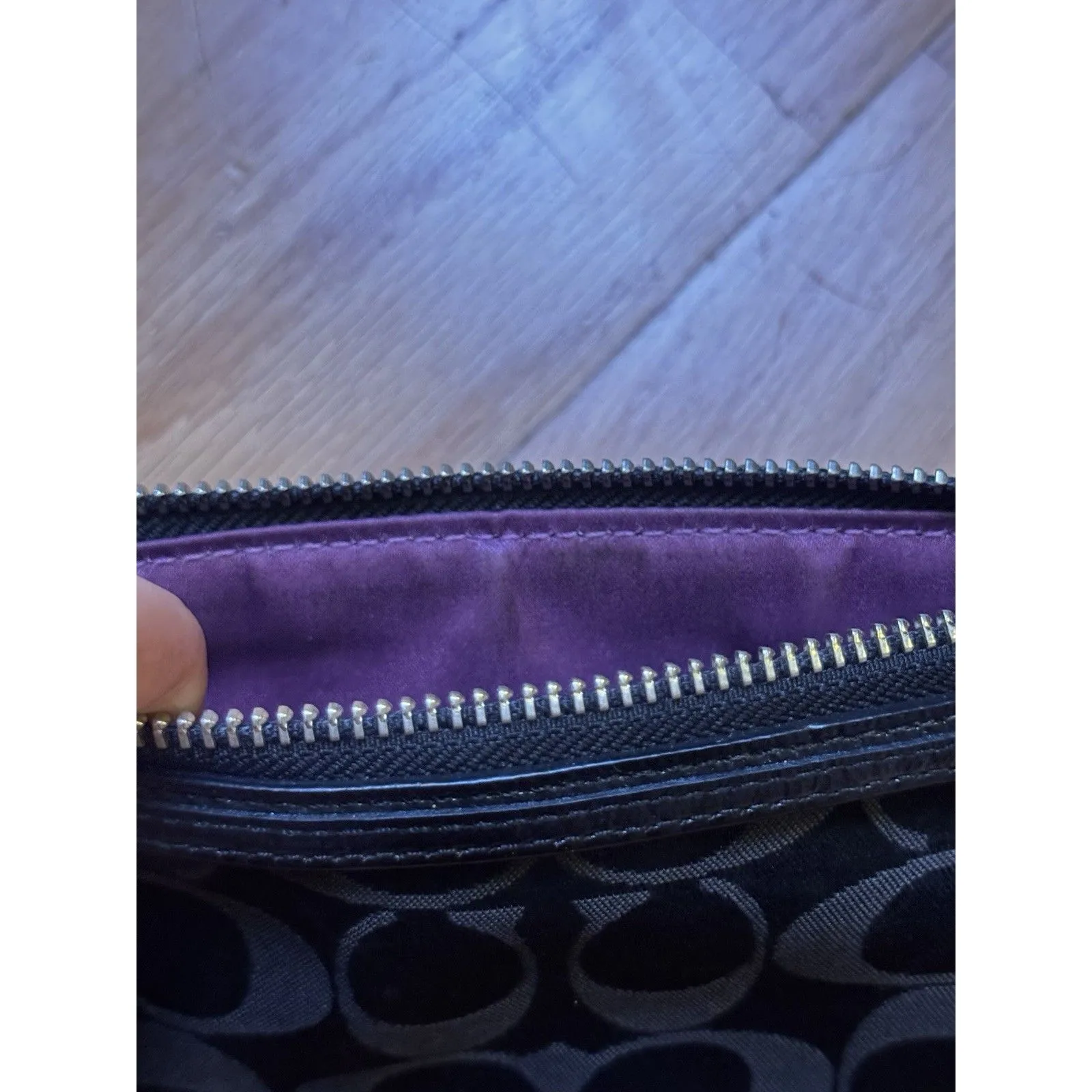 Coach Poppy Signature Monogram Wristlet Clutch Purse Wallet Silver Black Brown - Image 11