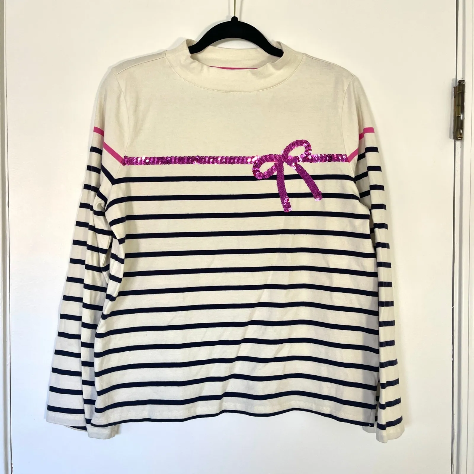 Talbots Sequin Ribbon Stripe Mockneck Tee Top Women's Size Medium - Image 2