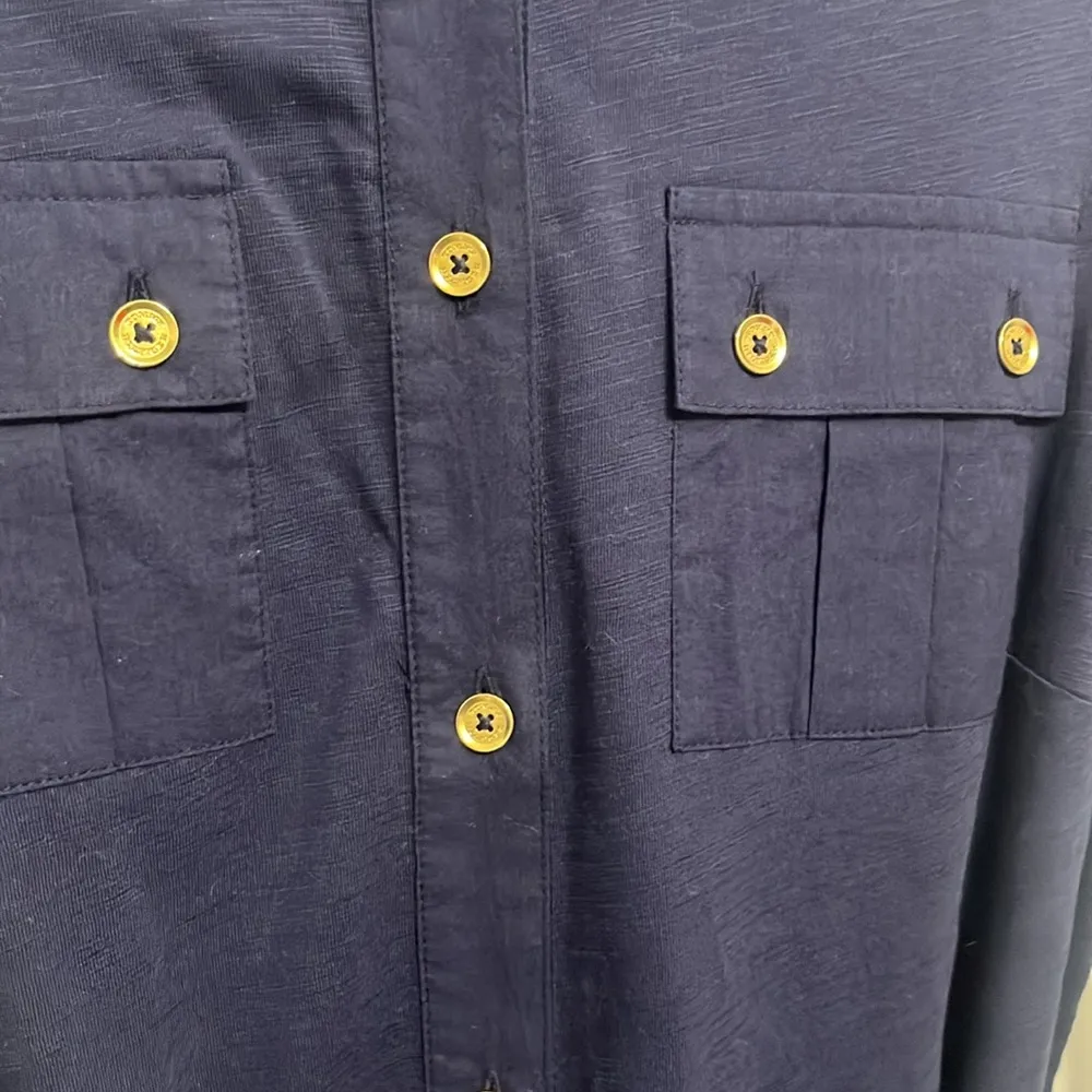 Tommy Hilfiger Button Cotton Shirt Dress Knee Length Navy Belted NWT size Medium - Image 4