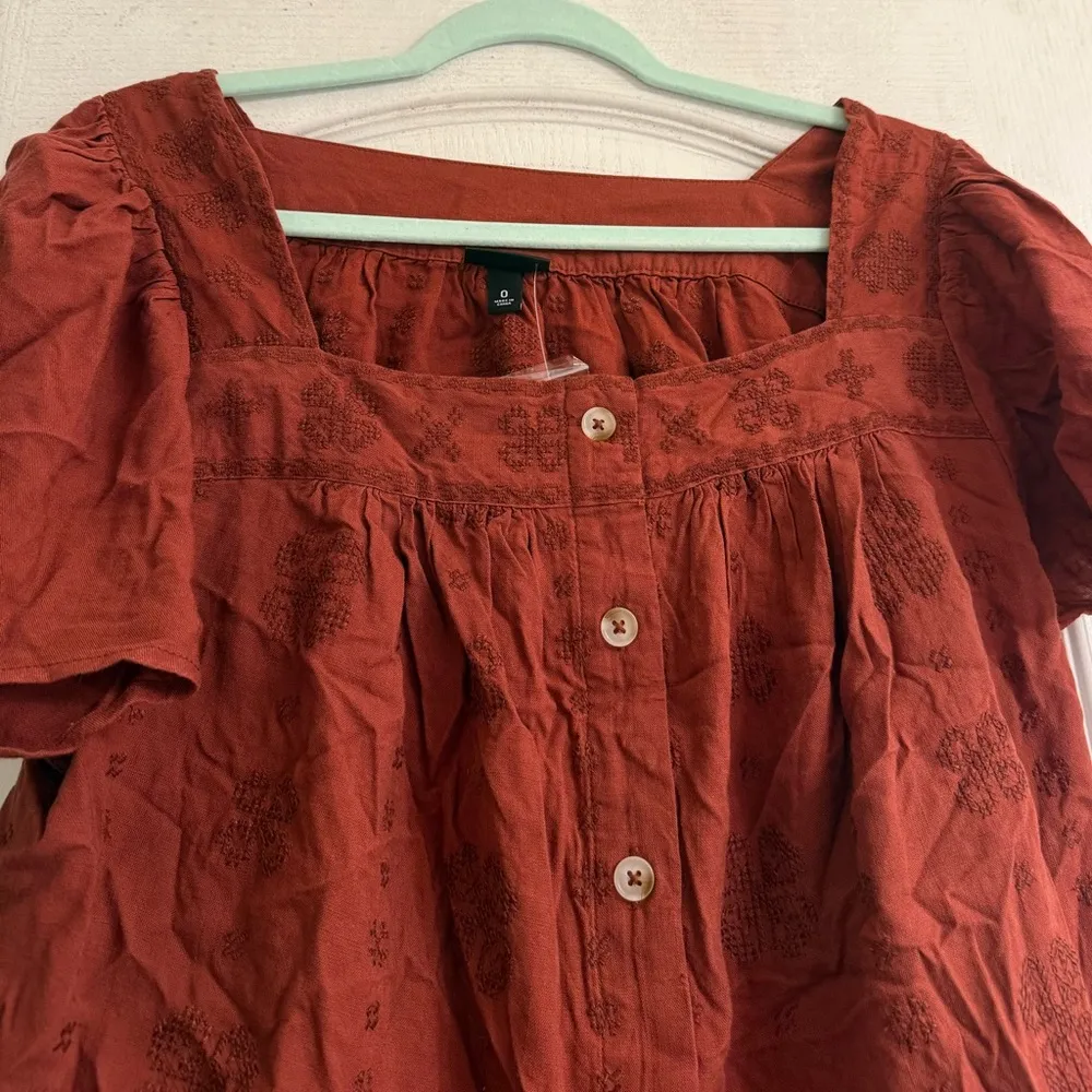 Torrid Embroidered Square Neck Flutter Short Sleeve Top in Madder Brown - size 0 - Image 3