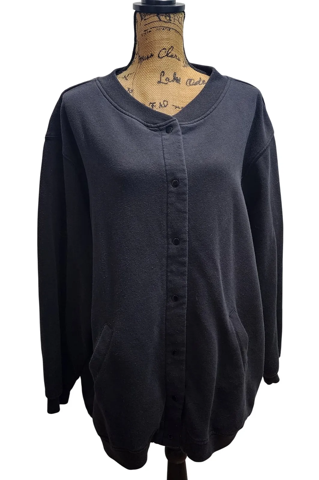 Blair Womens 3XL Black Button Front Cardigan Sweatshirt Long Sleeve Pockets - Image 1