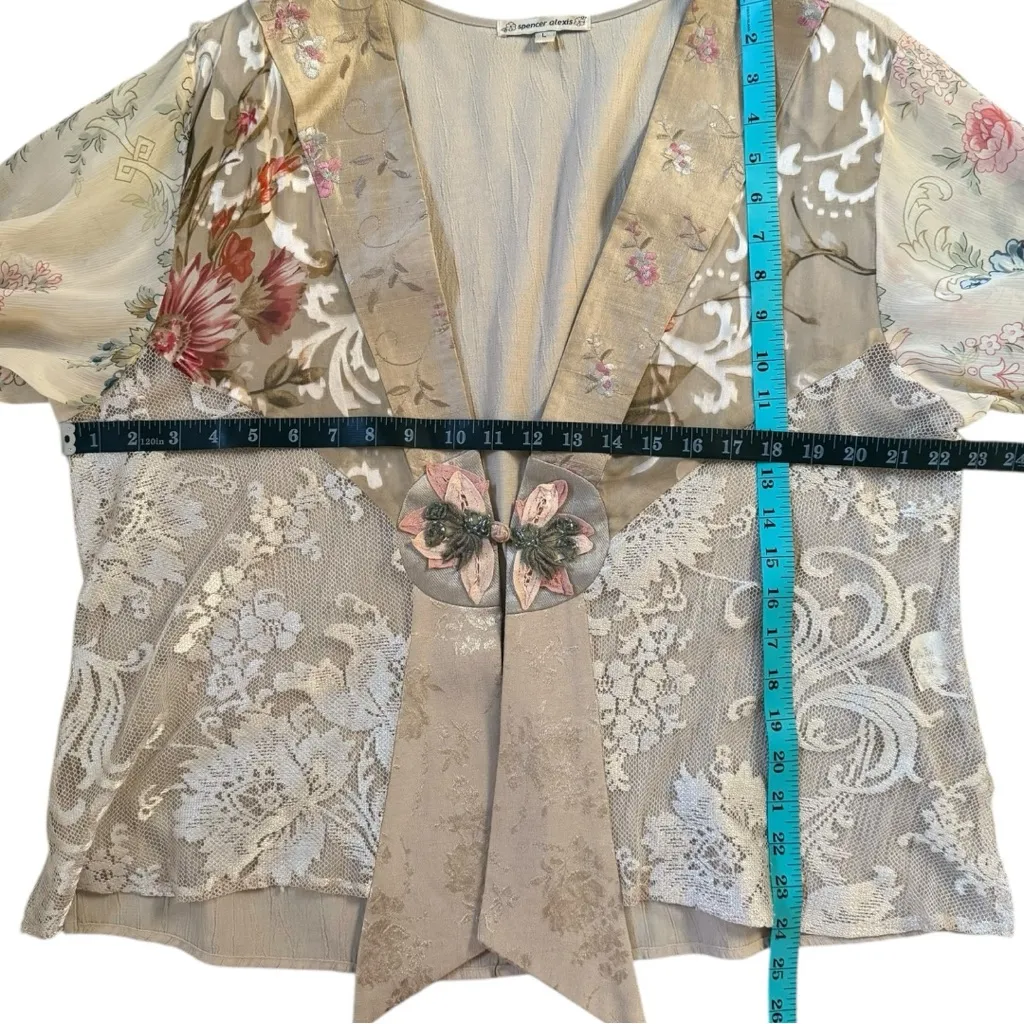 Vintage Y2K Spencer Alexis Kimono Style Cardigan Lace Jacquard Cottagecore Tan Size L - Image 3