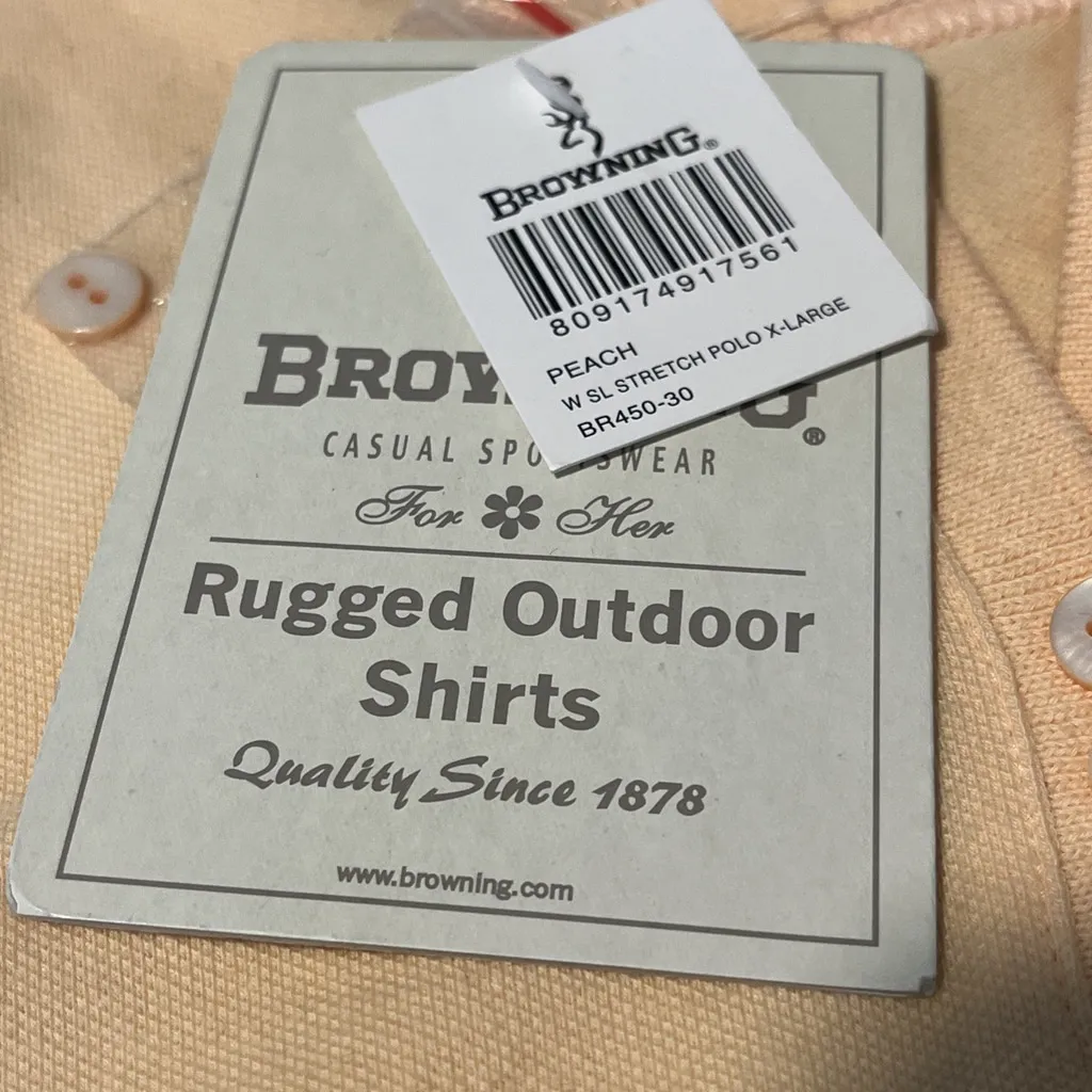 Browning Sleeveless Top Womens XL Peach V Neck Button Collared Tank Shirt NWT - Image 8