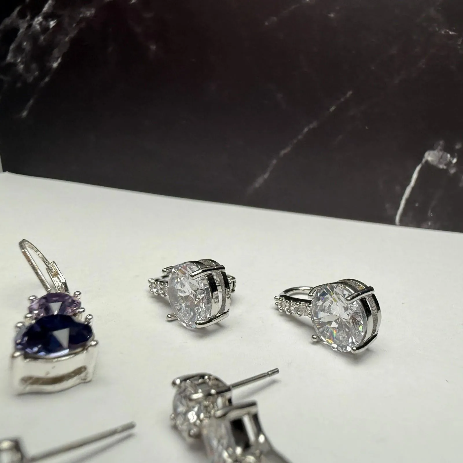 Rhinestone Pierced Earrings Lot Of 4 Silver Tone 2 Are Dangle Drop - Image 9