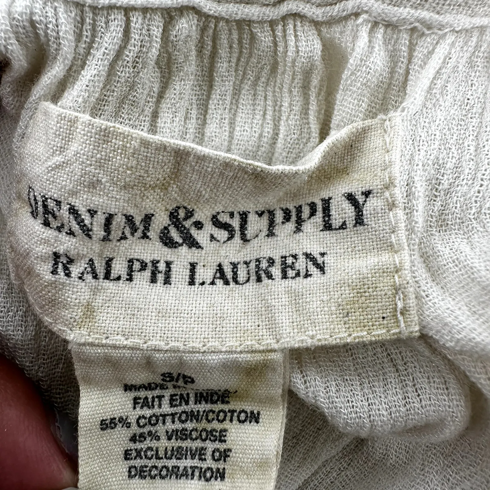 Denim & Supply Ralph Lauren Blouse Top Smocked Hem Eyelet V Neck Boho White S - Image 2