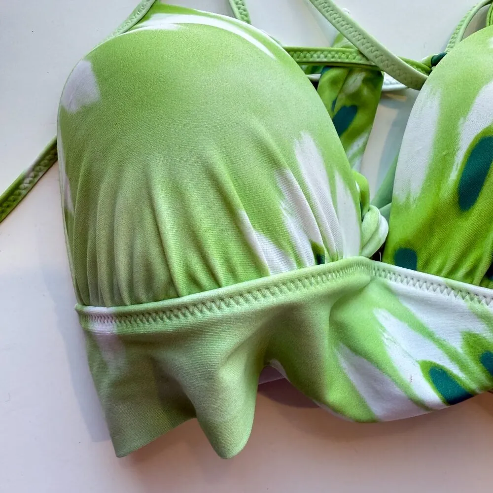 NWT  Padded Perky Triangle Halter Bikini Top Green Size Medium M NEW - Image 2