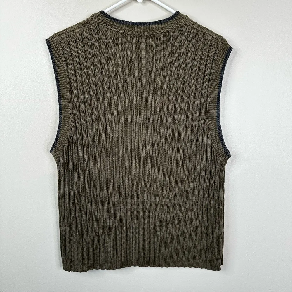 Vintage Express Grandpa Sweater Vest Womens Large Ribbed Sleeveless Cotton Knit - Image 2
