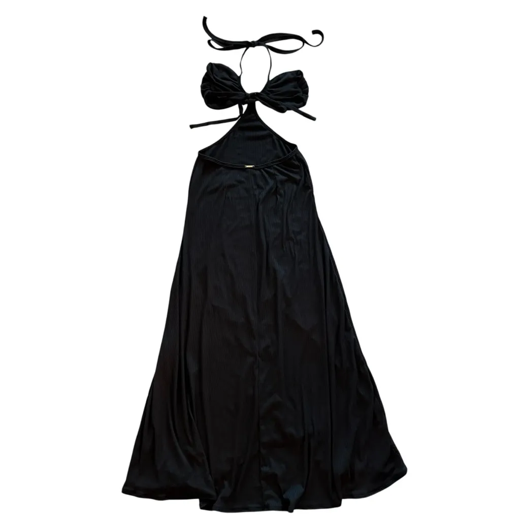 Black Ribbed Cutout Halter Neck‎ Open Back Maxi Dress Size Medium - Image 5
