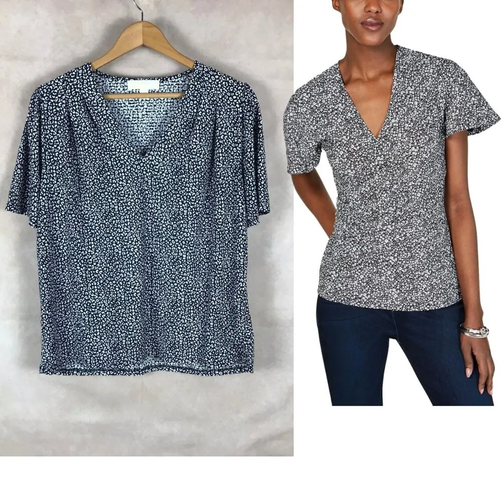 MICHAEL KORS Printed V-neck Top NEW Petite Large - Image 2