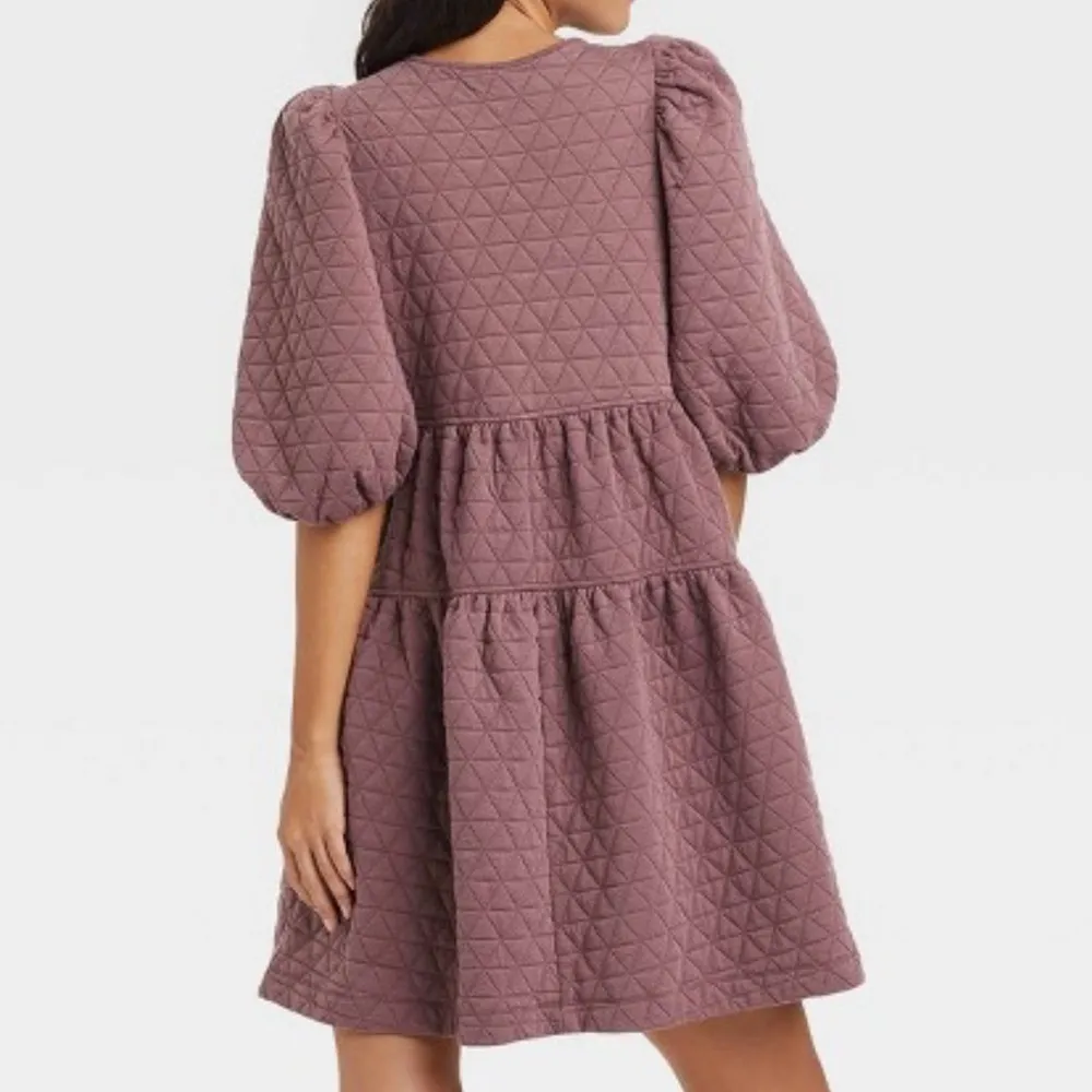 Woman's A New Day Mauve Purple Quilted Balloon Sleeve Dress - Image 2