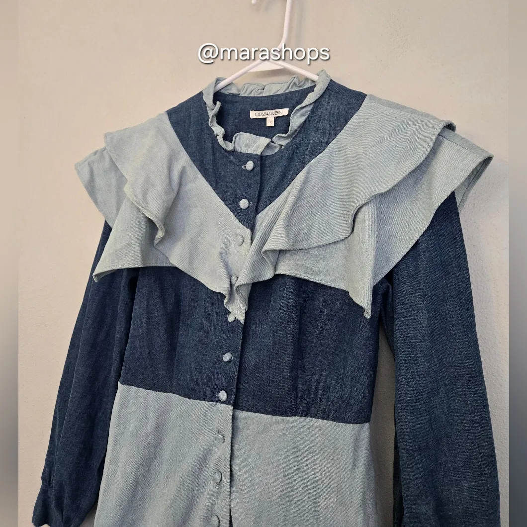 Olivia Rubin Bronte Two Tone Denim Midi Dress Blue - Image 5