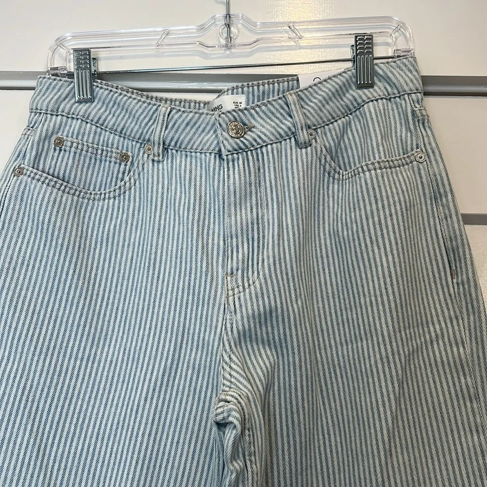 Mango denim Light Blue striped Culotte cropped/mid waist jeans size 4. NWT! - Image 2