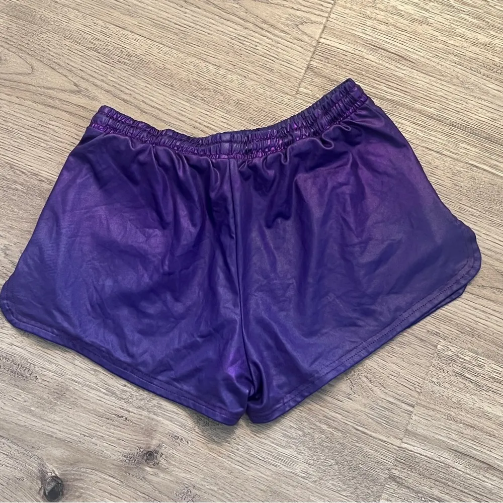 Women's Metallic Shorts Shiny Elastic Waist Sparkly Yoga Hot Booty Dance Small Purple - Image 9