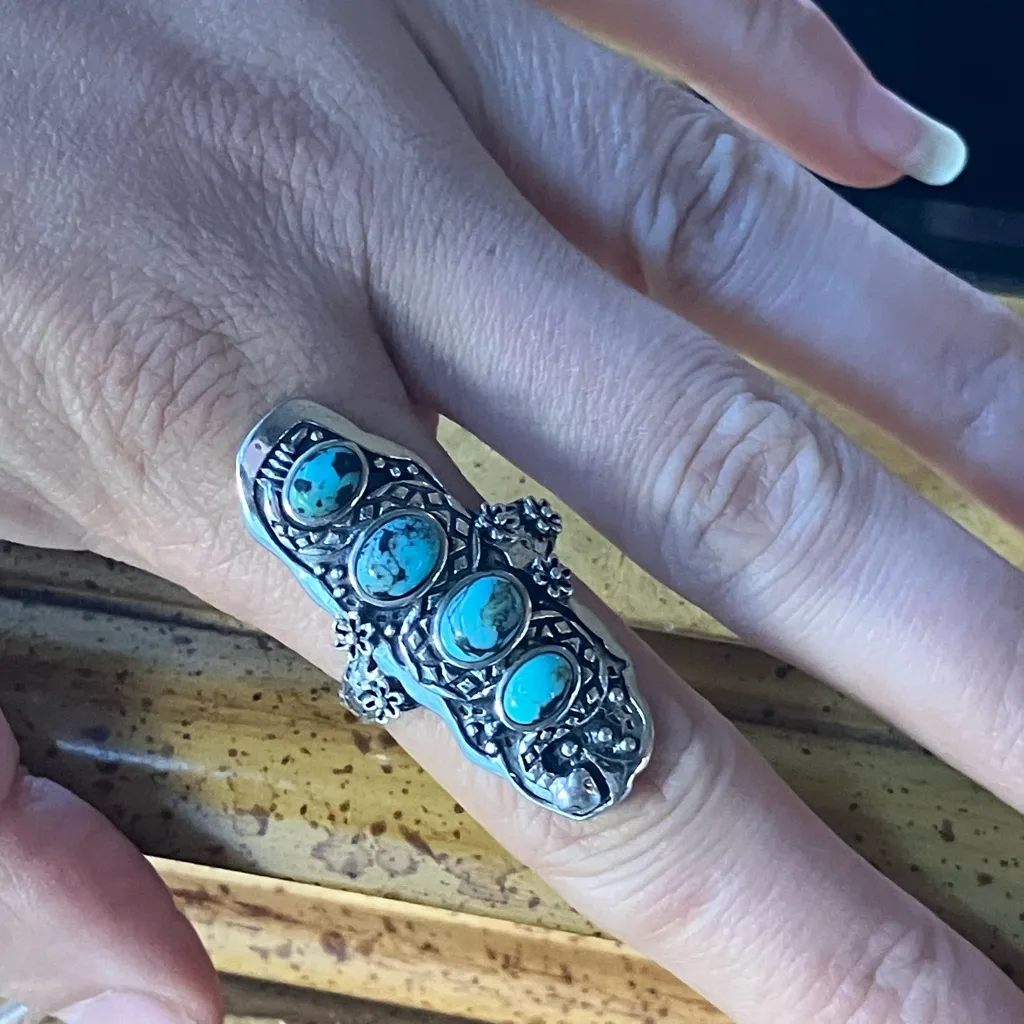 Natural Blue Moon Turquoise Sterling Silver Snake Ring Size 8 - Image 4