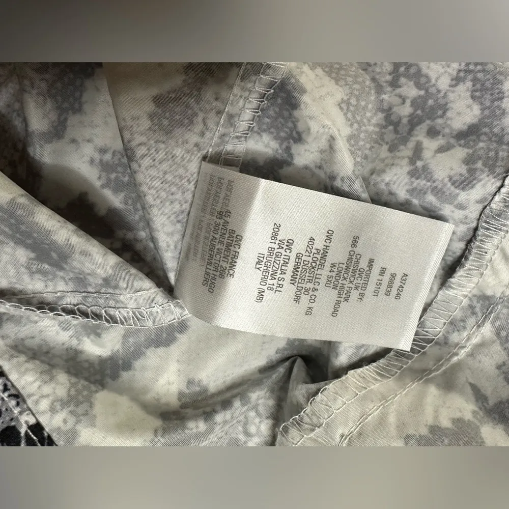 Susan Graver Gray White Snake Print Wind Breaker Hood Cinch Waist Pockets Size L - Image 10