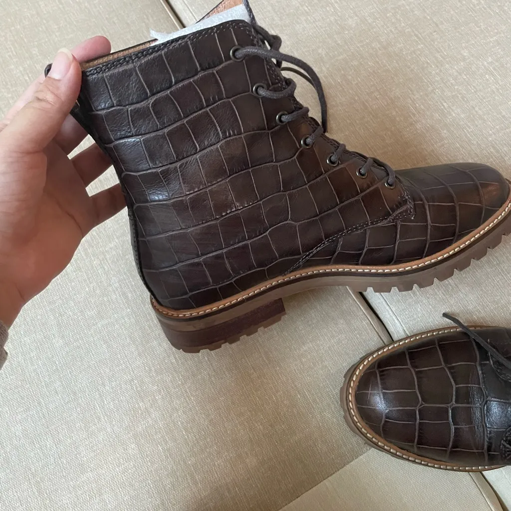 Madewell The Clair lace up boots in croc embossed leather - Image 6