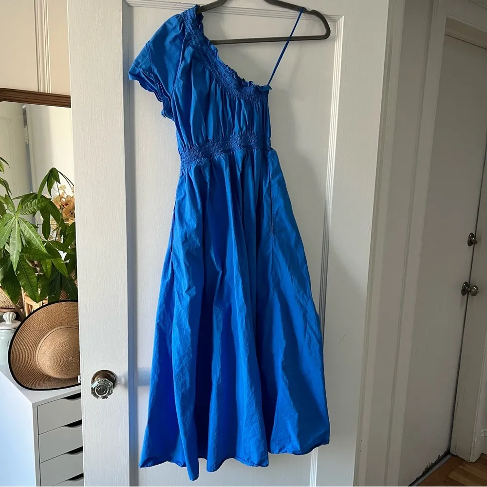 J. Crew Smocked one-shoulder dress in cotton poplin in Blue Size XXS EUC - Image 7