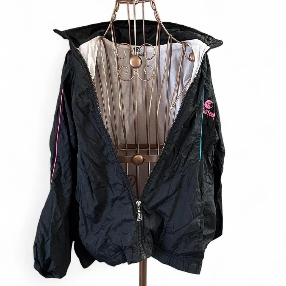 Vintage Cross Fusion Black Windbreaker Jacket 80s 90s Retro Nylon Zip - Image 4