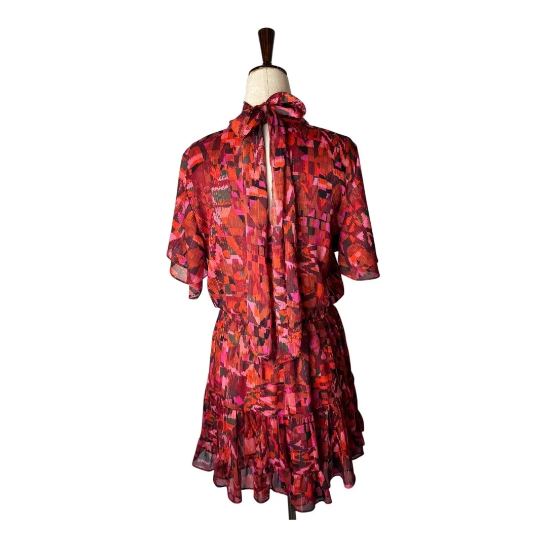 MISA Los Angeles‎ Dress Women XS Red Flora Rosada Floral Saffie Tie Neck Mini - Image 3