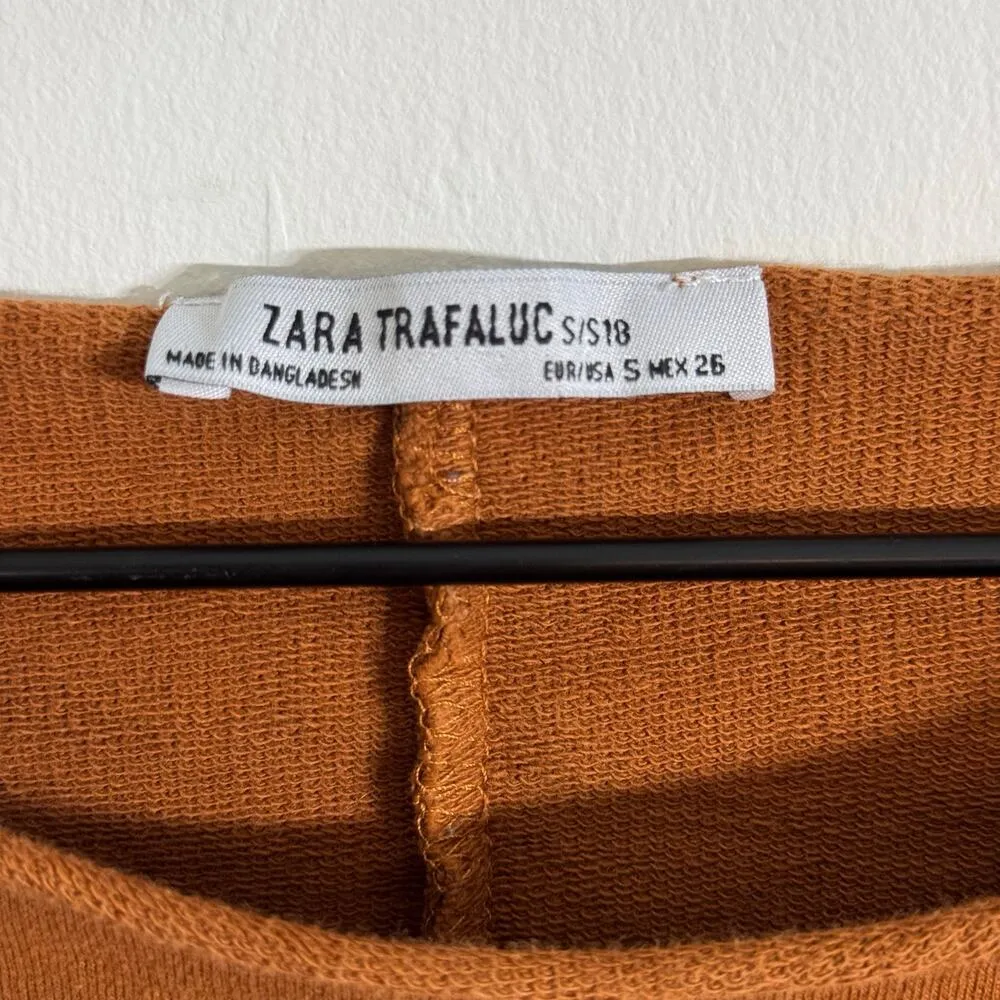 Zara Brown Rolled Hem Cropped Pullover Sweatshirt Size Small - Image 2