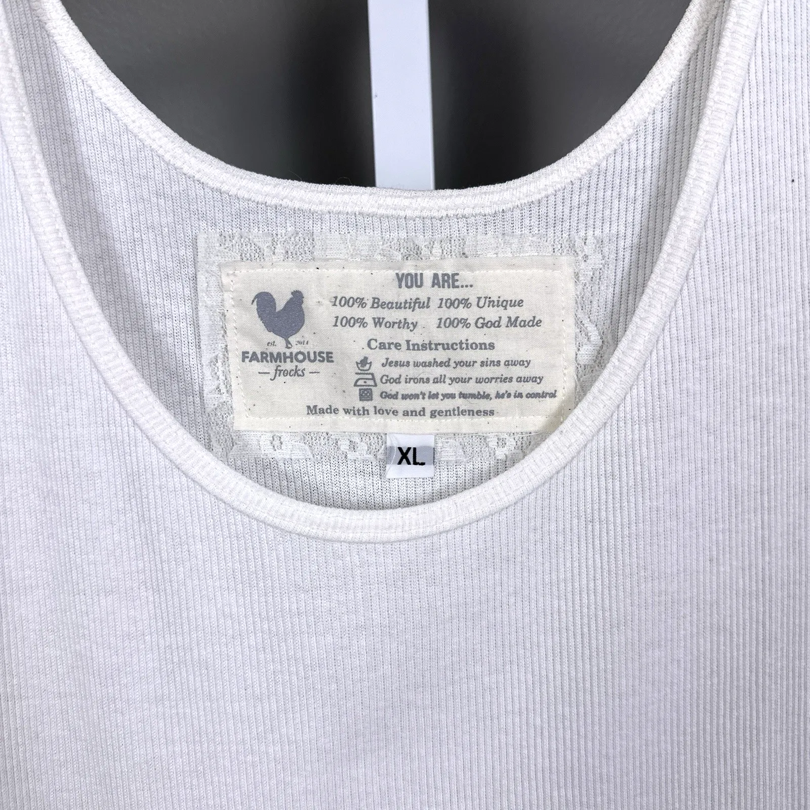 Farmhouse Frocks Tank Dress Size XL Wns White Lace Ruffle Hem Ribbed Scoop - Image 4