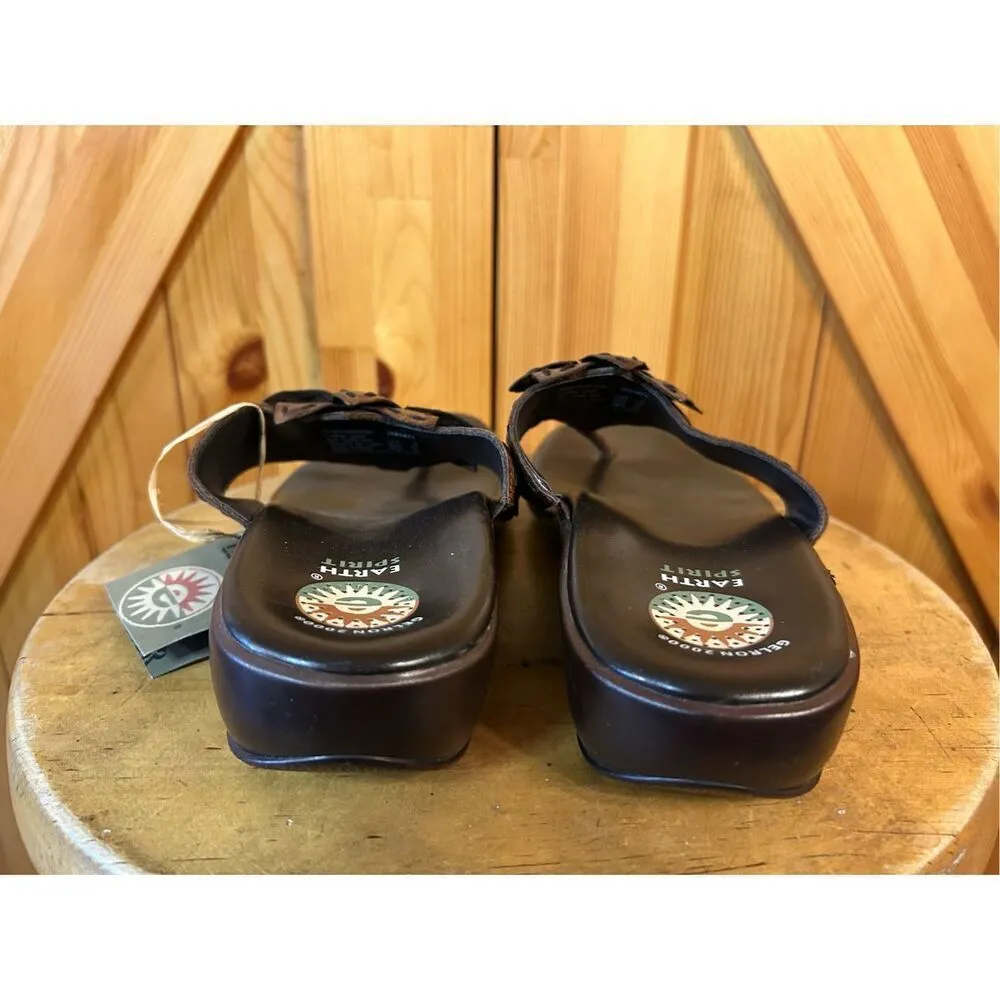 EARTH SPIRIT Women's Size 9 Gelron 2000 Sherwood Brown Leather Flower Sandals nw - Image 4