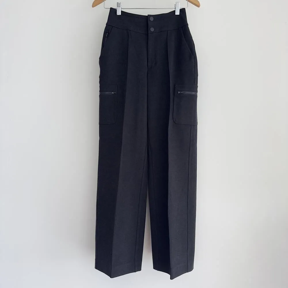 Athleta Pants Women 2 Black High Rise Wide Leg Cargo Venice Heather Gray Stretch - Image 2