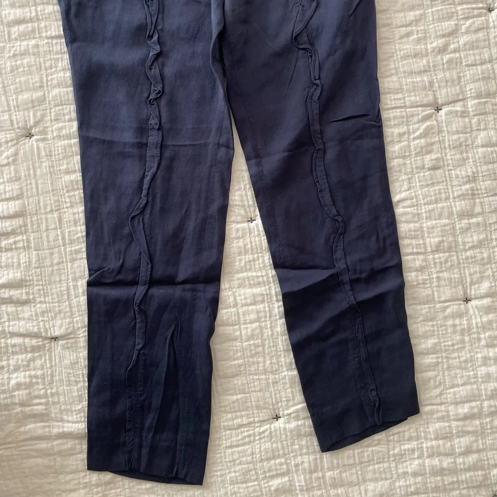 ANTHROPOLOGIE Leifsdottir Ruffle Seam Ankle Length Pant in Navy Blue Size 6 - Image 7