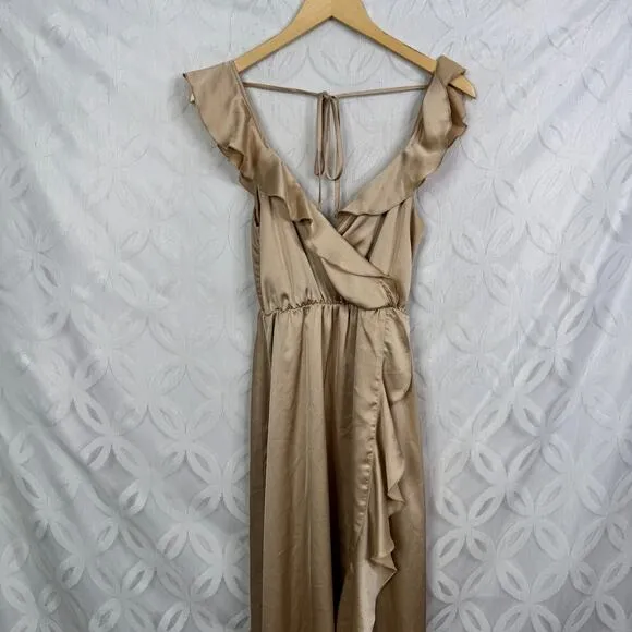 Show Me Your Mumu Samantha Ruffle Wrap Dress‎ Champagne Luxe Satin Size XS - Image 5
