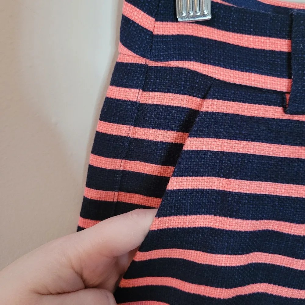 J. Crew Factory Navy and Coral Striped Shorts Pink Size 4 - Image 2