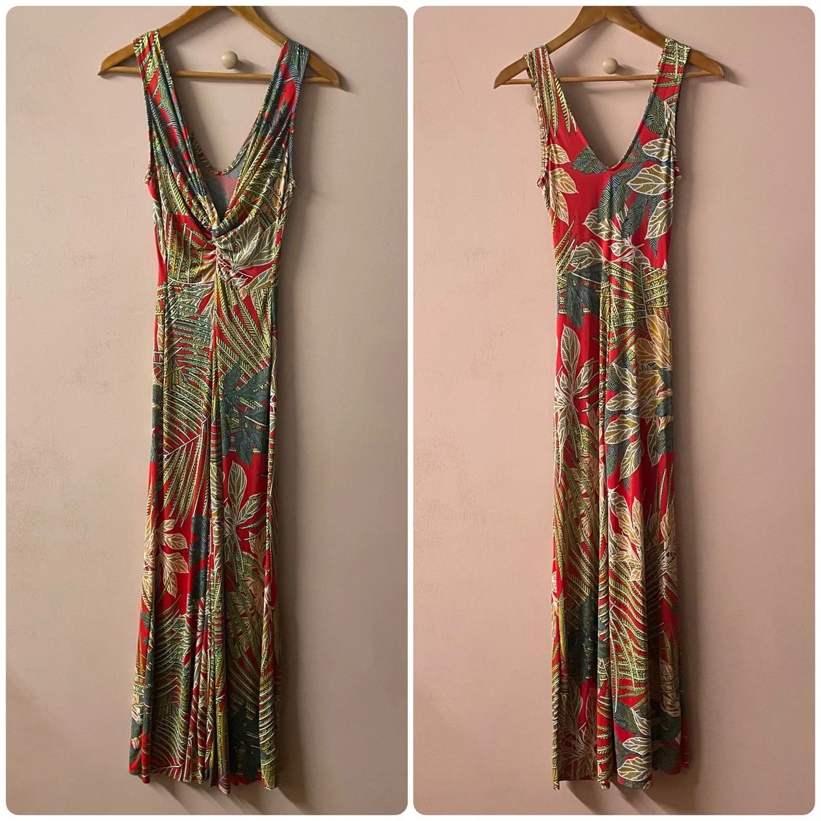 Libian Red Tropical Leaf Print Textured Jumpsuit Size S GUC - Image 2