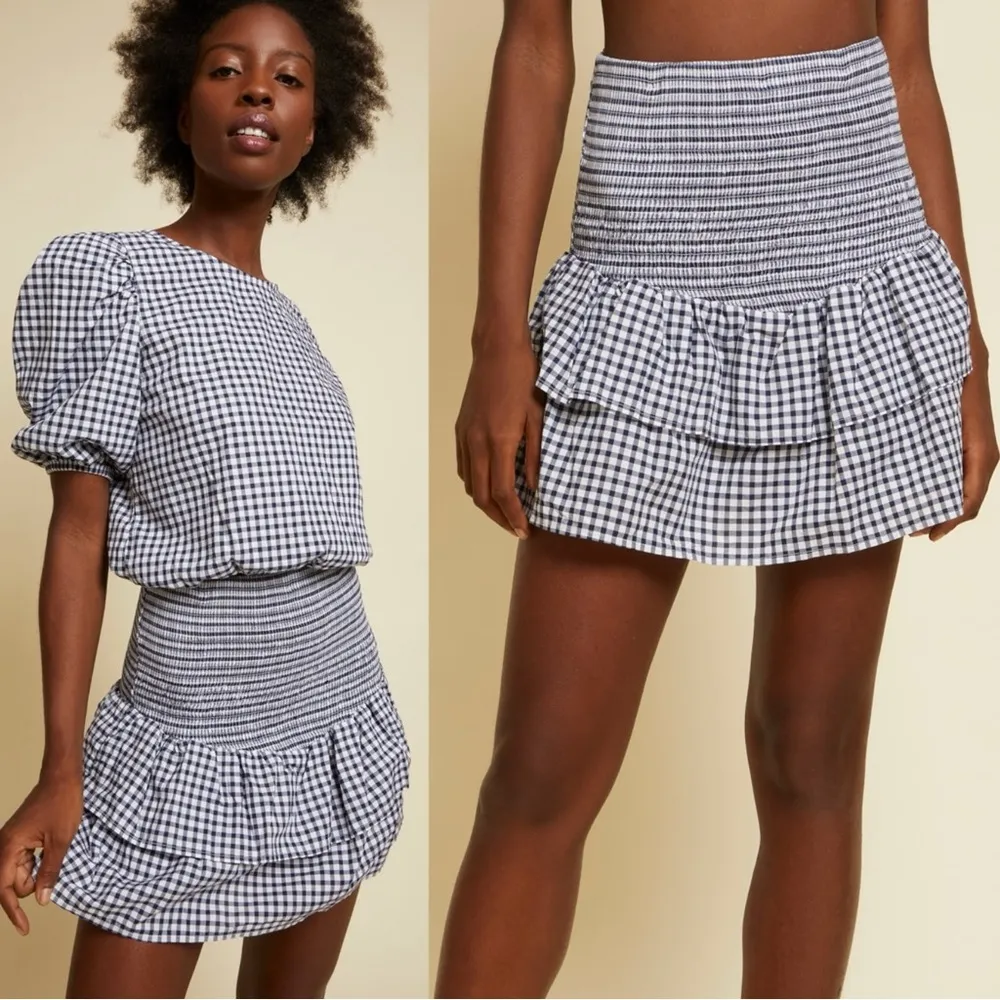 Nation LTD Nili Party Mini Skirt in Gingham Size XS Smocked Ruffle Tube Top - Image 4