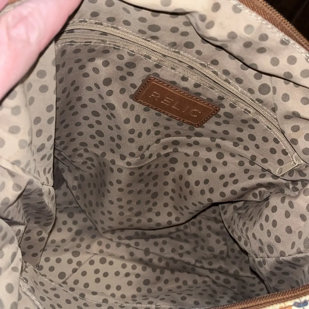 Relic Floral Canvas Bag with Braided Strap & Polka Dot Interior - Image 9