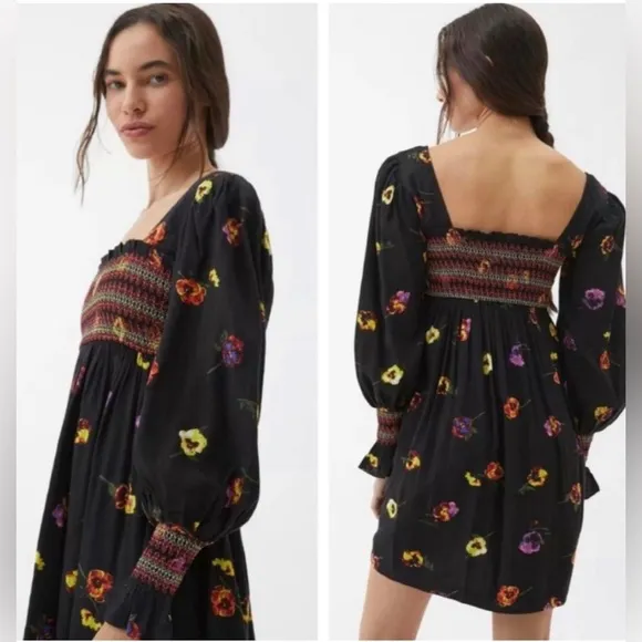 Urban Outfitters Black Floral Long Sleeve Dress - Image 2