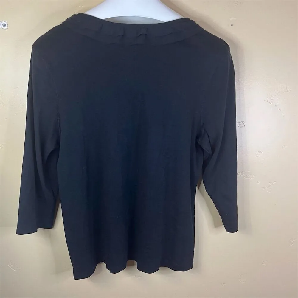 Charter Club Womens Size 2X Black Ruffle Long Sleeve Blouse Button Down Top - Image 10