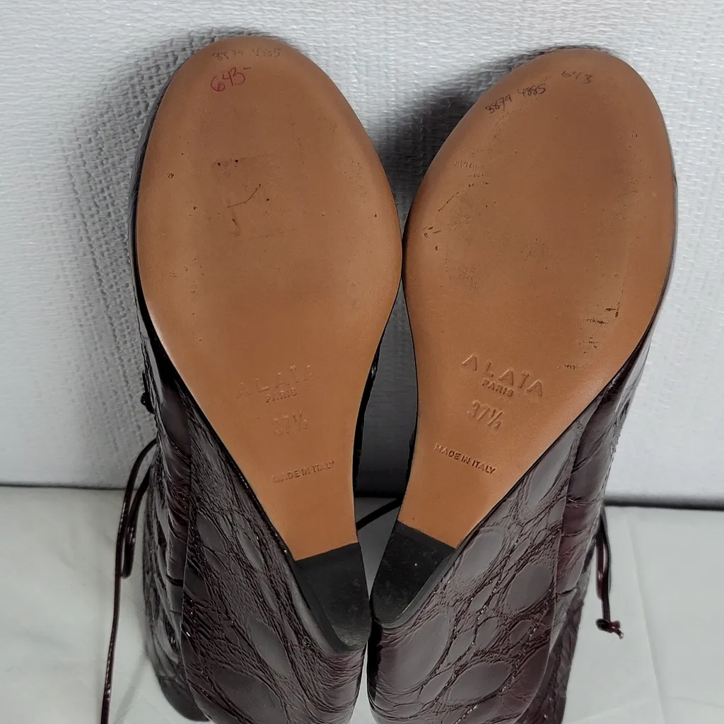 Alaia Calzature Donna Croco Burgundy Patent Leather Ankle Wedge Boots Size 37.5 Red - Image 9