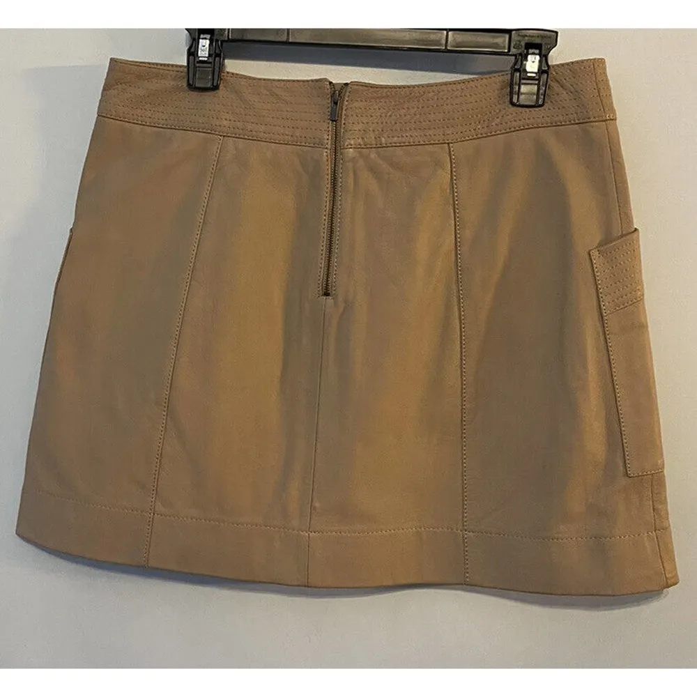 Banana Republic Heritage Collection Leather Mini Skirt Camel Tan Pockets Size 8 - Image 2
