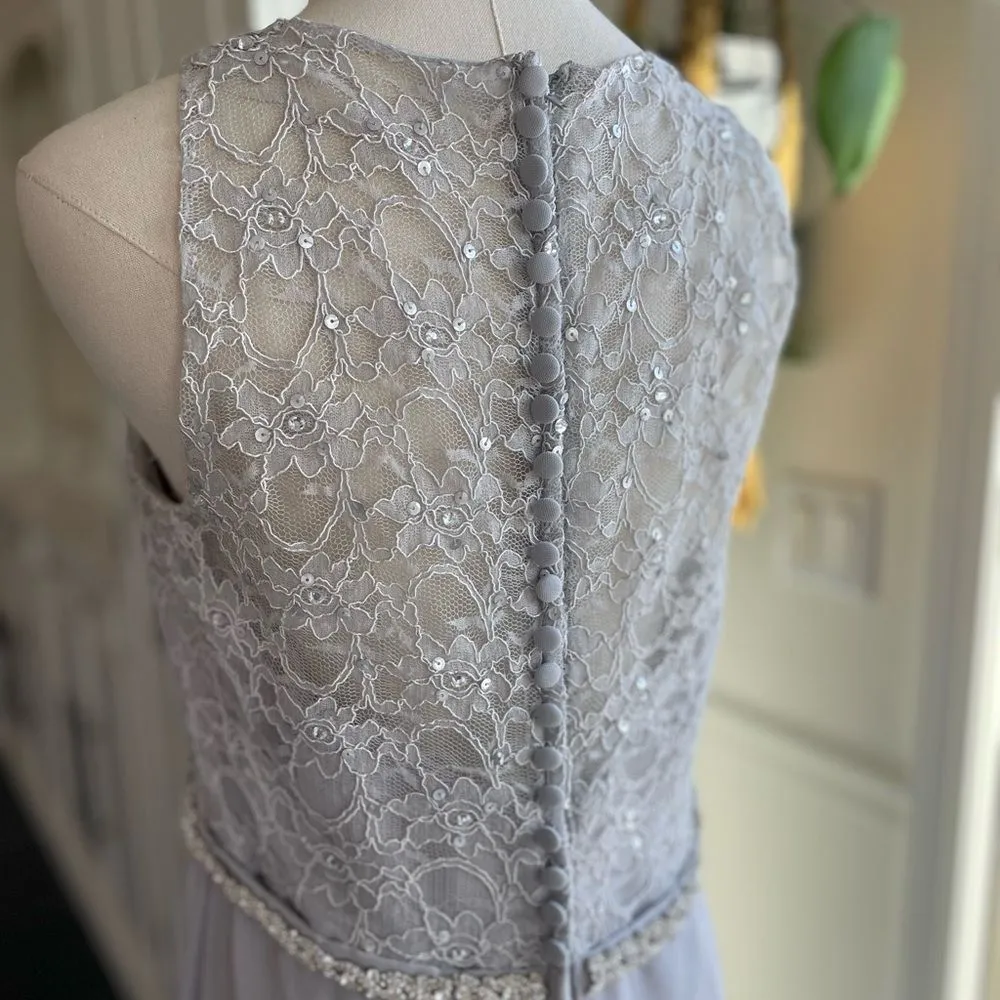 Morilee Madeline Gardner Silver Grey Rhinestone Lace Formal Dress Prom 16 - Image 9