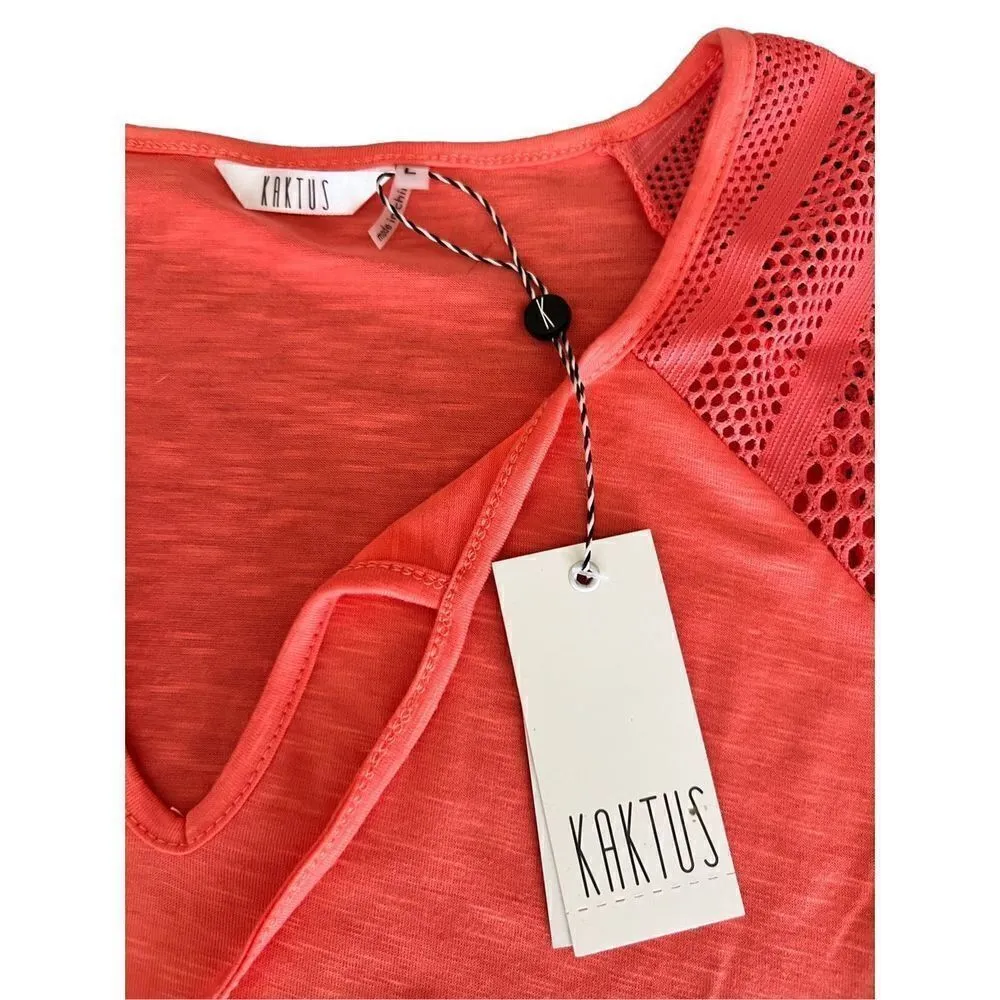 Kaktus Plus Solid 3/4 Sleeve With Mesh Sleeves Coral size L Orange Size L - Image 9
