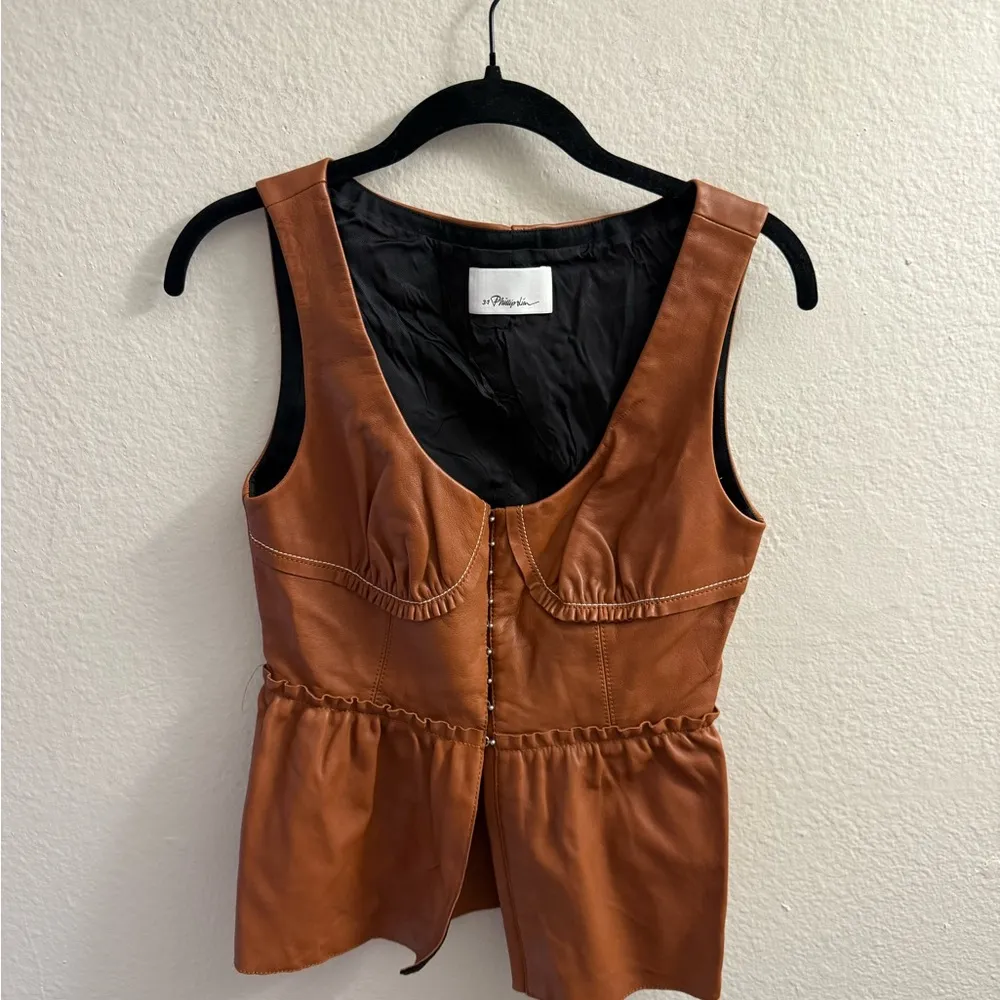 3:1 Phillip Lim Womens S/M Brown Leather Bustier Top Going Out Top - Image 5