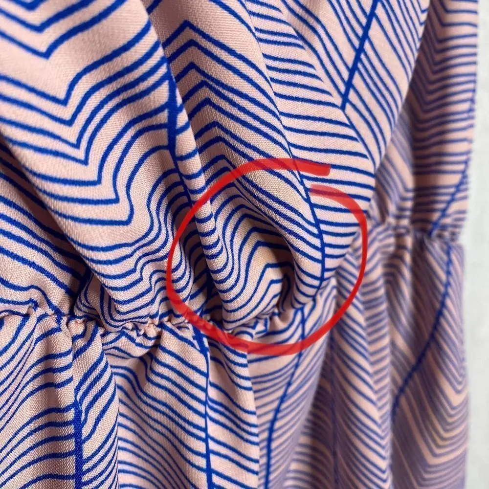 Poema Sleeveless Deep V-Neck Peplum Blouse Tank Top Pink Blue Small Striped - Image 7