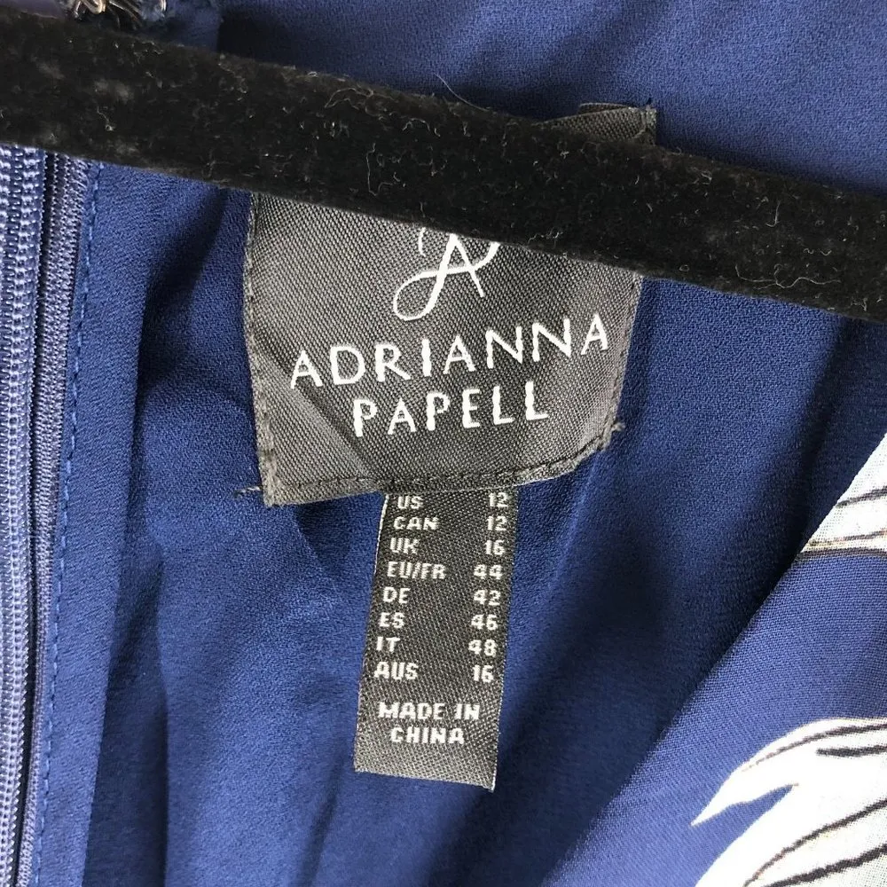 Adrianna Papell Shift Dress Floral Deep V-Neck Cap Sleeve Knee Length Blue 12 - Image 6