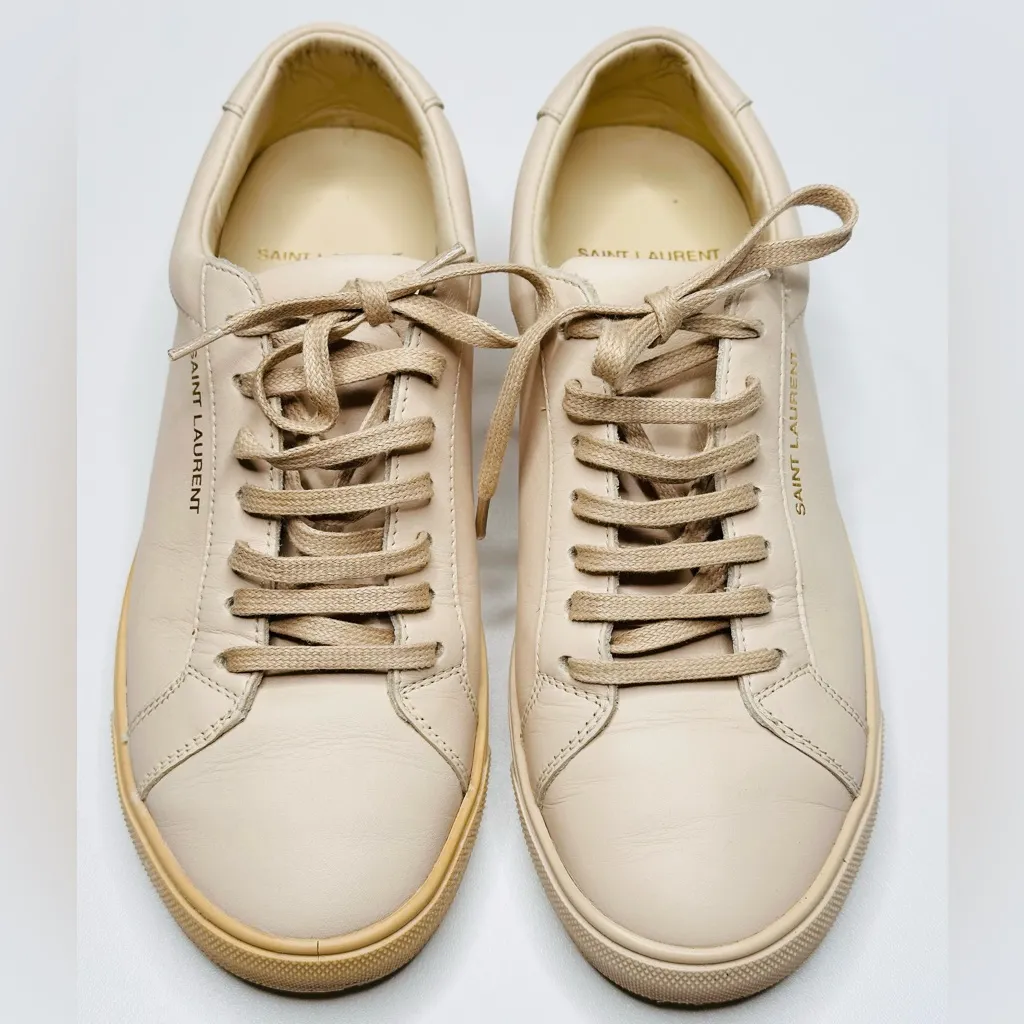 Saint Laurent Women’s Andy Beige Cream Leather Round Toe Trainers Sneakers - Image 3