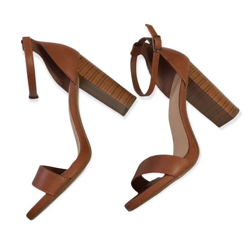 Delicious Shiner Open Toe Ankle Strap Tan High Heel Sandals Size 8 - Image 84