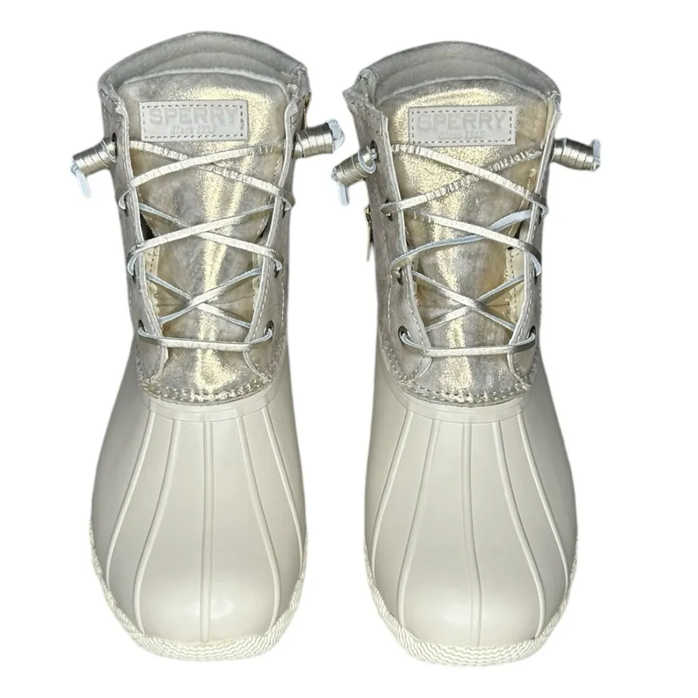 SPERRY Top-Sider Women’s Saltwater Shimmer Leather Ivory Duck Booties Size 8 - Image 3